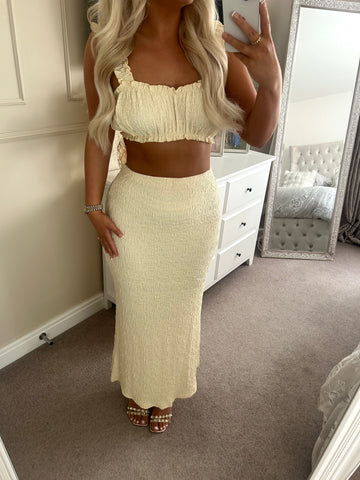 Yellow Shirred Milk Maid Top And Skirt Set