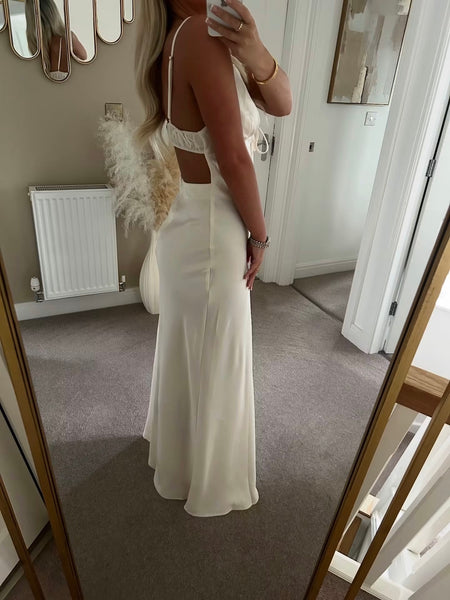Cream Satin Long Maxi Dress