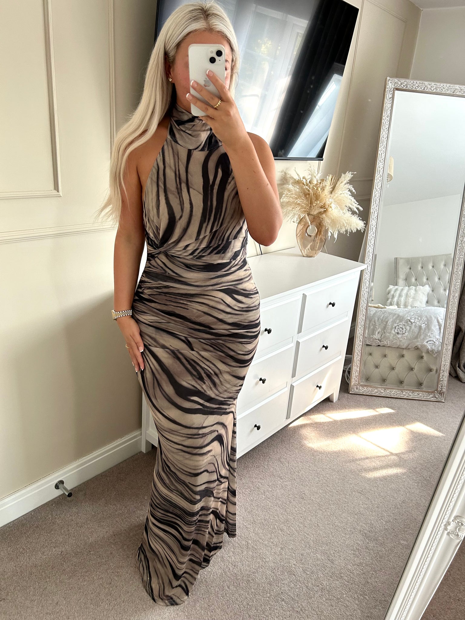 Animal Print Halter Neck Maxi Dress