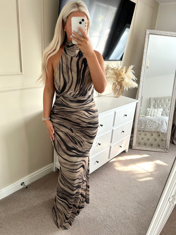 Animal Print Halter Neck Maxi Dress