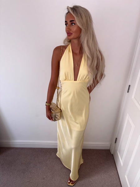 Yellow Satin Long Maxi Dress
