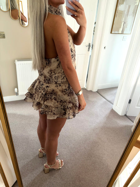 Leopard Halter Neck Ruffle Playsuit