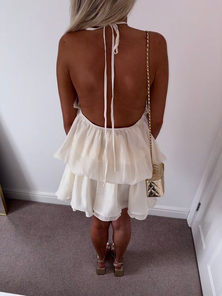 Cream Chiffon Halterneck Mini Dress