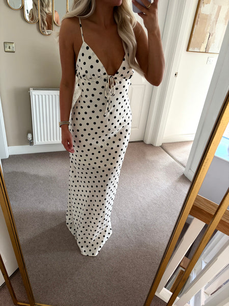 Cream Polka Dot Cut Out Back Maxi Dress