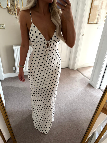 Cream Polka Dot Cut Out Back Maxi Dress