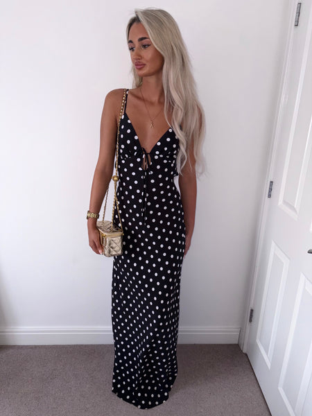 Black Polka Dot Cut Out Back Maxi Dress