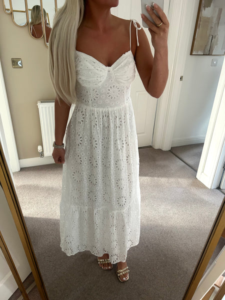 White Embroidery Anglaise Strappy Maxi Dress
