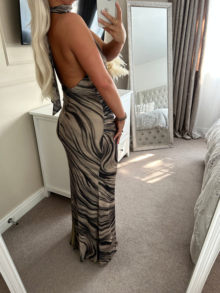 Animal Print Halter Neck Maxi Dress
