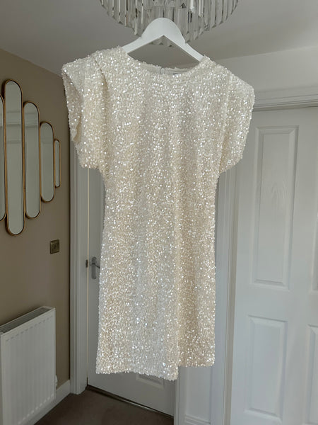 Cream Sequin Mini Dress